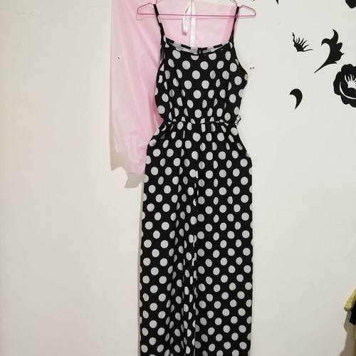 Polka dot long jumpsuit, black and white, size S/M
