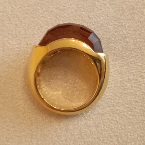 Women's ring used, Italian, gold color with honey transparent stone, size 53