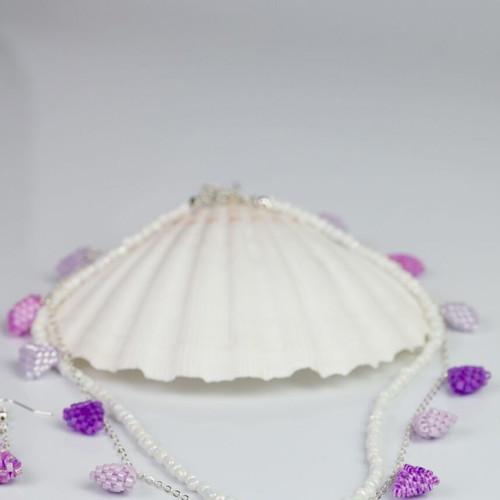 Jewelry set custom made with white and purple beads