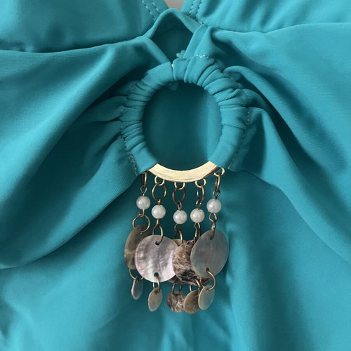 Turquoise halter tie top with beads and shells, like new, size M