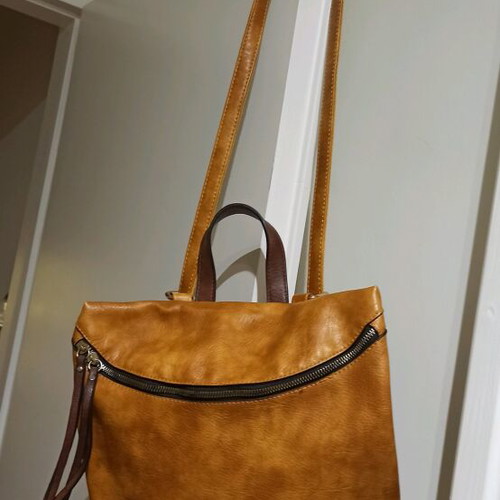 Women's backpack used, brown, synthetic leather