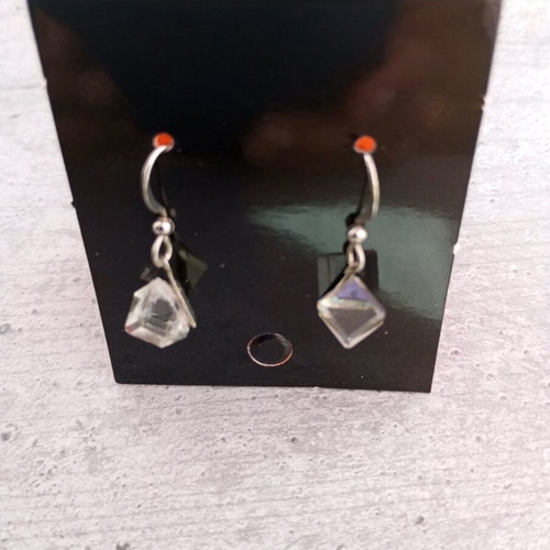 Earrings set with geometric drops and cat studs, new, silver