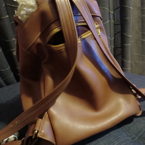 Women's handmade leather backpack used, brown