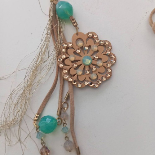 Boho handmade long necklace like new with beige and turquoise beads