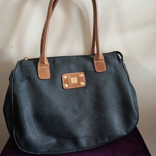 Kem handbag black with brown leather strap and gold detail like new