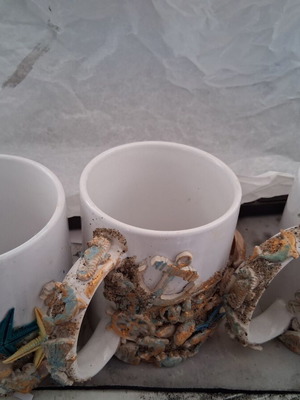 Porcelain cups set of 3 with handmade decoration new