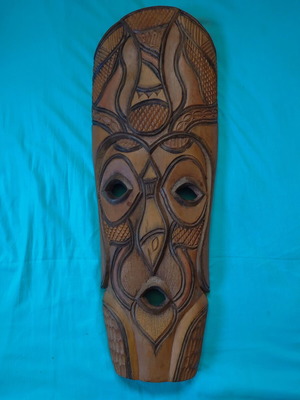 Ethnic wooden carved decorative mask used, 63cm x 23cm