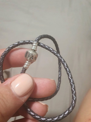 Pandora двойна гривна лилава кожа сребро 925 като нова