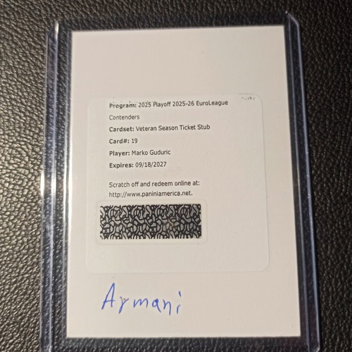 2025-2026 Panini Euroleague Contenders Veteran Season Ticket Stub Marko Guduric Autograph like new