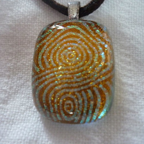 Pendant necklace made of dichroic glass like new, yellow orange colors