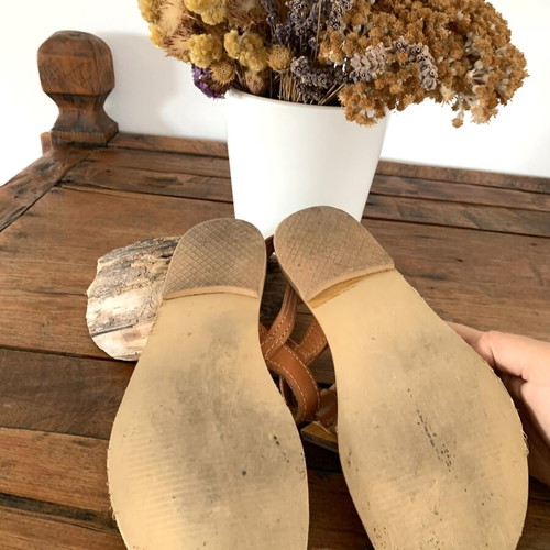 Meet The Cat leather sandals new, wood and plexiglass details, size 37
