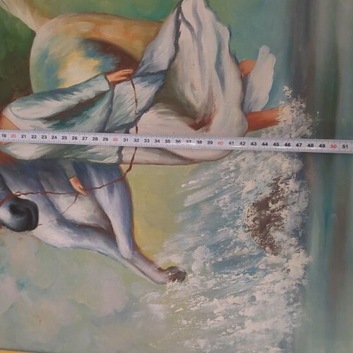 Oil painting of girl with white horse in water like new
