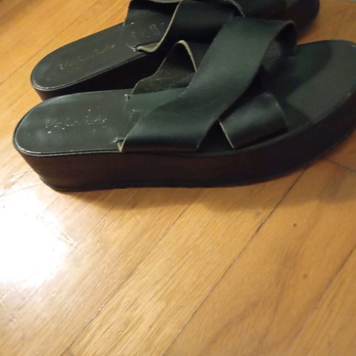 Vekelidis Black Leather Platform Sandals used, size 38