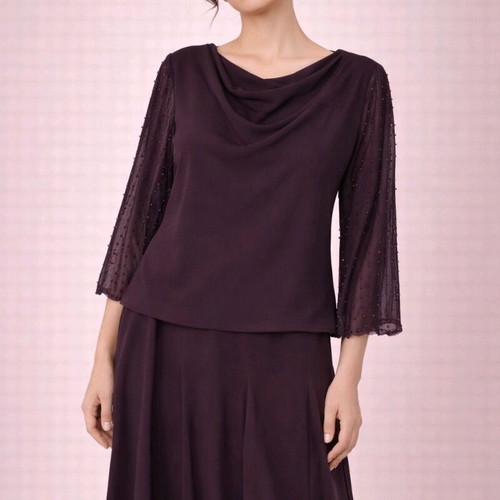 Two-piece set like new, purple with draped blouse and airy skirt