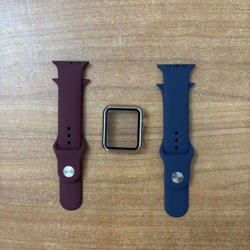 Apple Watch bands 42/44mm dark blue & red with silver case for series 3, new