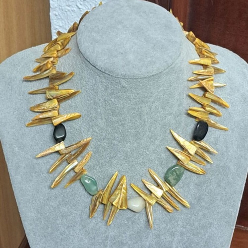 Vintage and modern mineral necklace, beige and brown tones