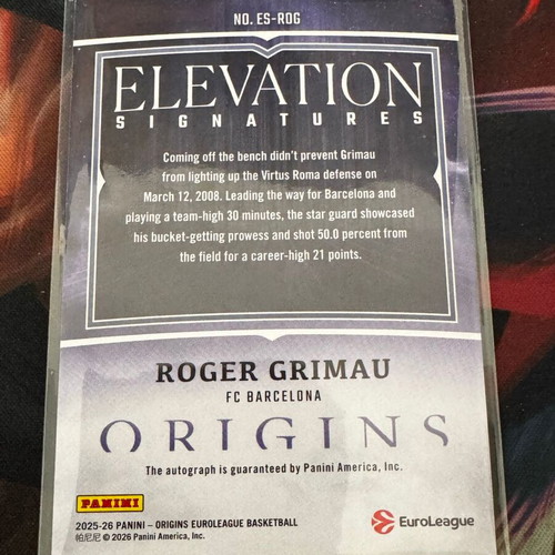 2025-26 Panini Origins EuroLeague Roger Grimau Elevation Signatures Auto /10