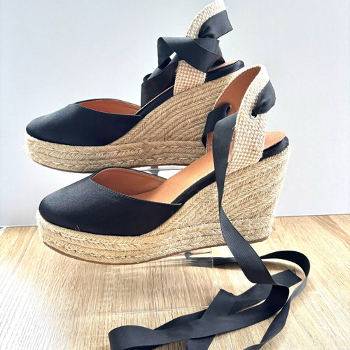 BSB black platform sandals like new, satin and rope, size 40.5-41