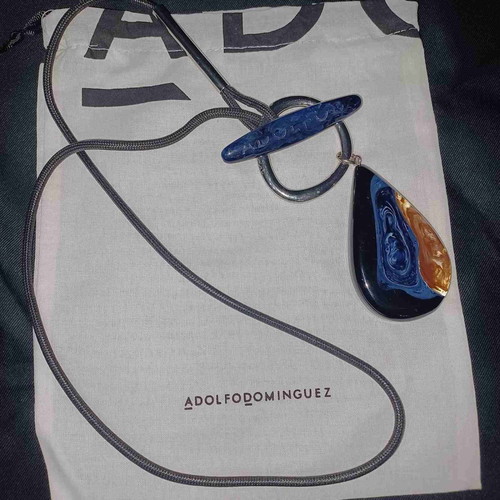 Adolfo Dominguez necklace used, blue and brown teardrop pendant