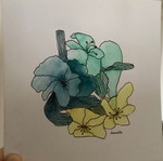 Abstract hand-painted flowers new, watercolor and colored pencils
