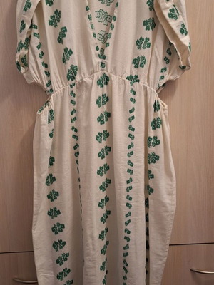 Zara linen dress XL used, white and green