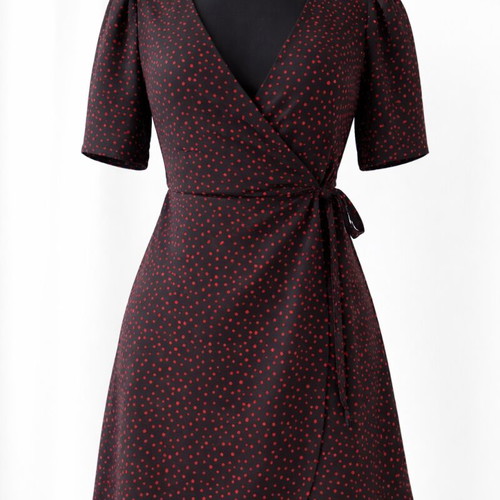 Pull & Bear black dress like new, wrap style with red dots