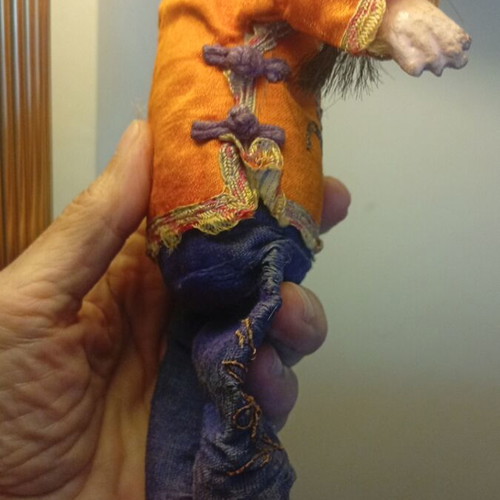 Chinese doll with traditional silk costume 1920s used