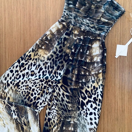 Veloudakis Strapless One-Piece Jumpsuit Animal Print New, Size M
