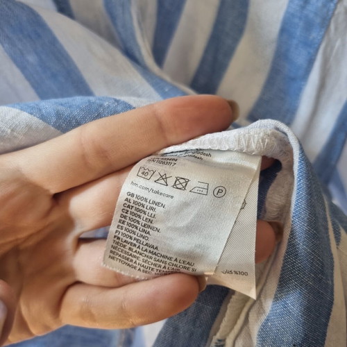 Γυναικεία λινή πουκάμισο H&M XL μεταχειρισμένο, λευκό και μπλε