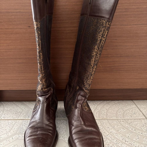 J. Bournazos leather boots used, size 37, brown with monogram pattern
