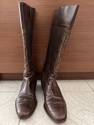 J. Bournazos leather boots used, size 37, brown with monogram pattern