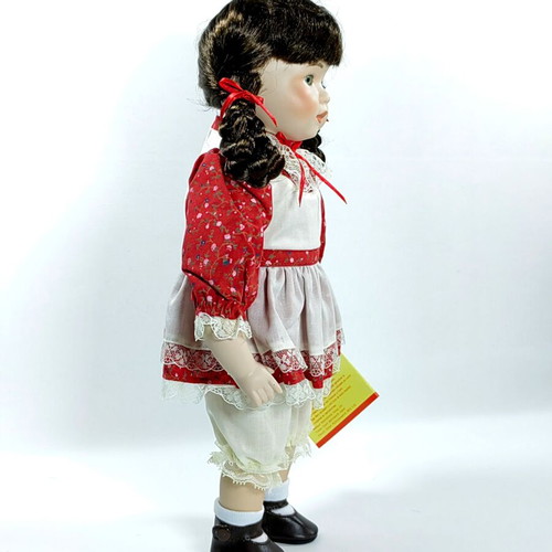 Vintage Heritage Mint Porcelain Doll 1990 Red White Floral Dress
