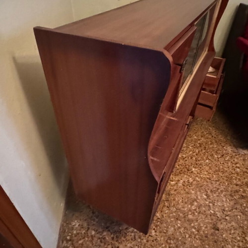 Vintage buffet cabinet with display and bar used