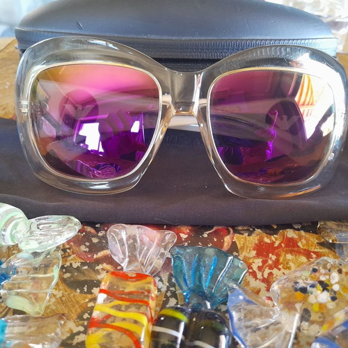 Emporio Armani mirror sunglasses used with iridescent color and white frame