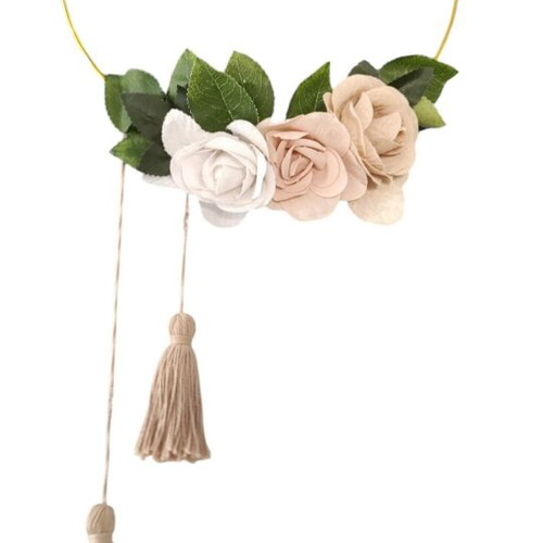 Decorative wreath with flowers and tassels like new, 30cm diameter