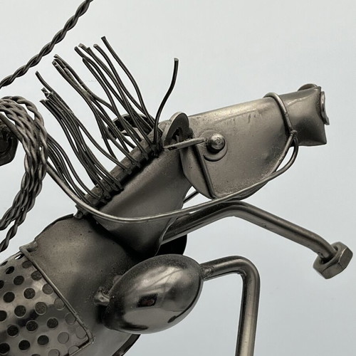 Handmade Industrial Metal Sculpture "Cowboy with Lasso on Horse"