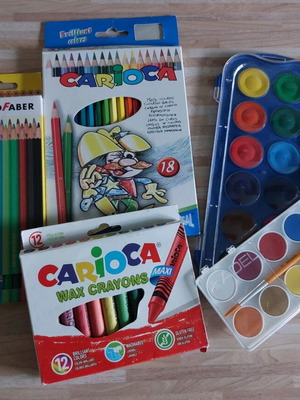 Painting set 5 pieces new with colored pencils, wax crayons and watercolors