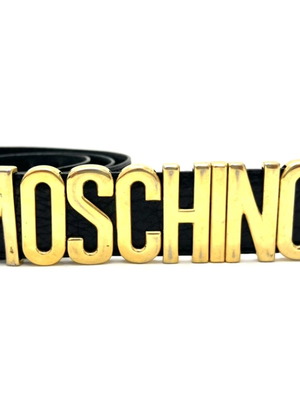 Moschino кожен колан използван, черен с златиста катарама, размер 95