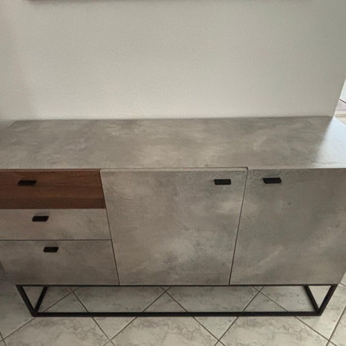 Living room furniture set cement grey with wood and black metal legs like new