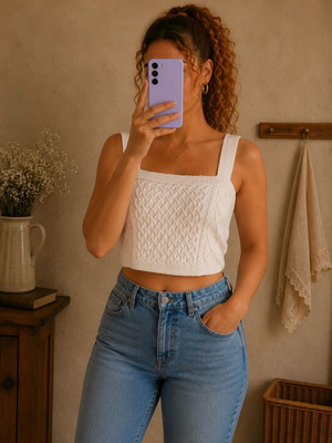 Knitted Cream Top (M)
