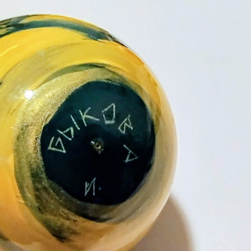 Vintage Russian wooden egg 10cm with lacquer and winter landscape