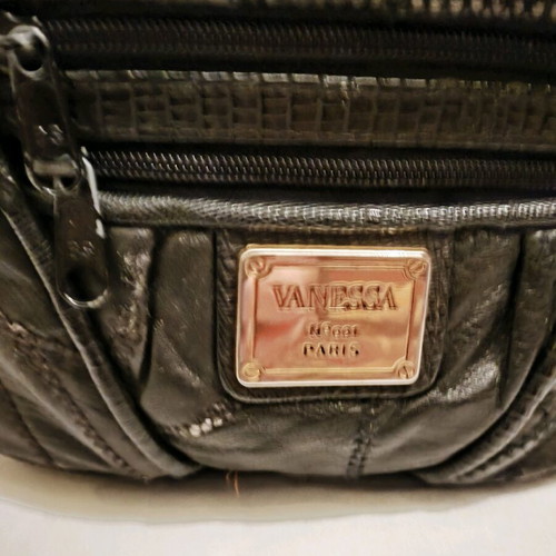 Leather backpack used, black, with zipper, 15x25cm