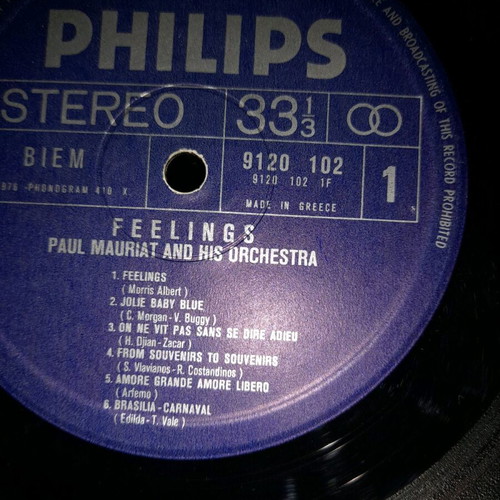Vinyl record used, Feelings by Paul Mauriat and Albano & Romina Powen