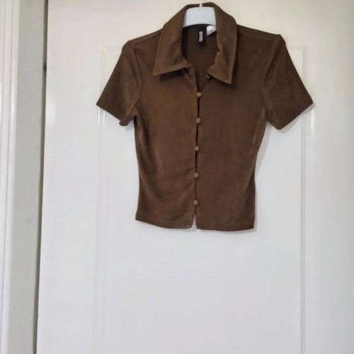 H&M ribbed cropped jersey top XS short sleeved brown, like new