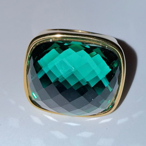 Disco cocktail emerald ring gold plated, new