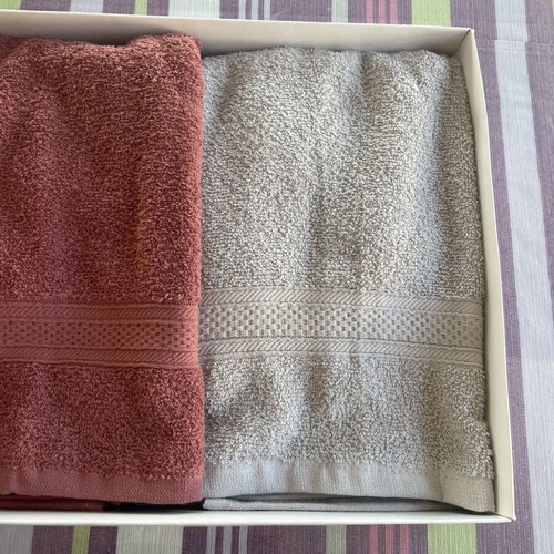 Cotton face towels, new, coral and grey, 50x90 cm