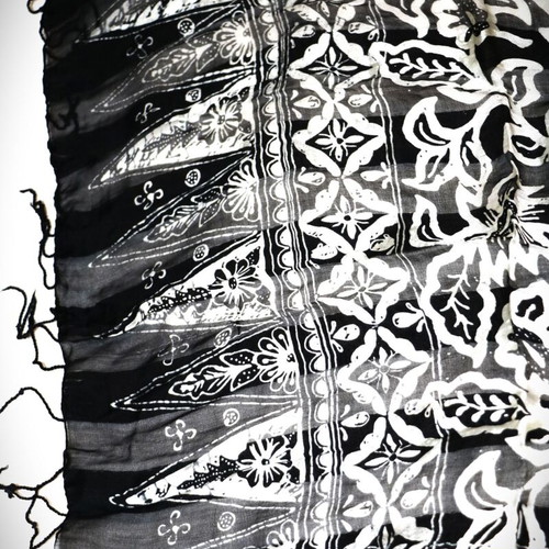 Siam Silk Batik Scarf black and white, new