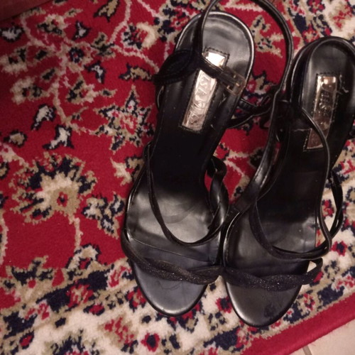 Women's black sandals like new with silver rhinestones, size 37