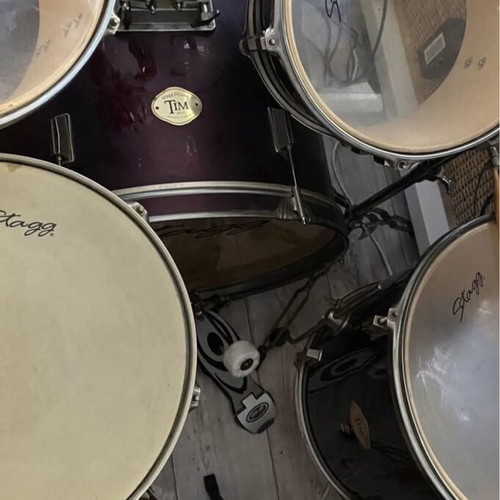 Stagg drum set used, complete with bass drum, toms, snare and cymbals