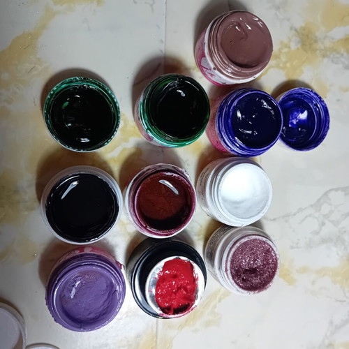 Nail art pigments and glitters used, various colors